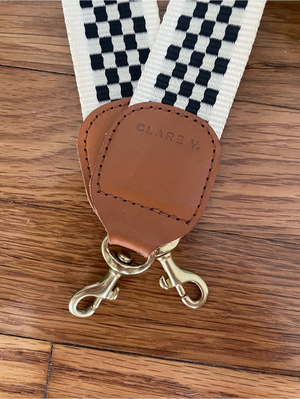 Clare V Checkerboard Crossbody Strap with Tan Leather Accents - Picture 2 of 2